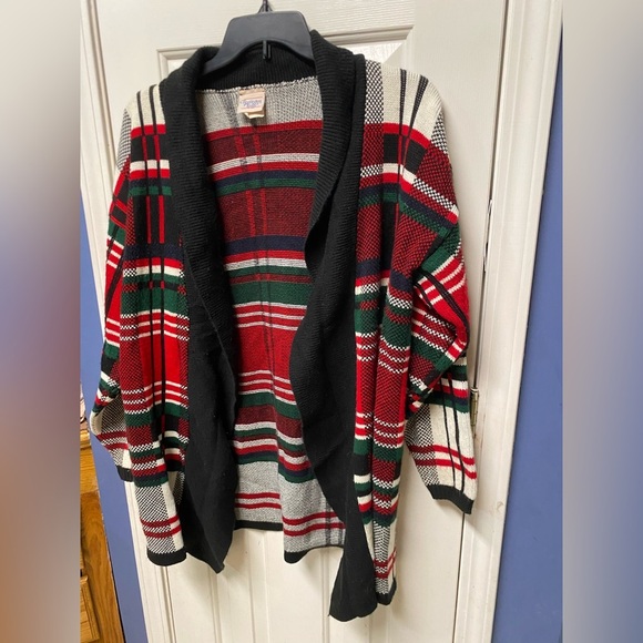 Vintage Huntington Ridge Red Striped Open Cardigan Acrylic Sweater Womens S - Picture 2 of 7